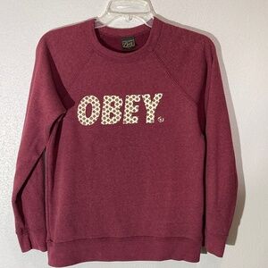 OBEY Crewneck Sweatshirt Size Women's Small Maroon Logo